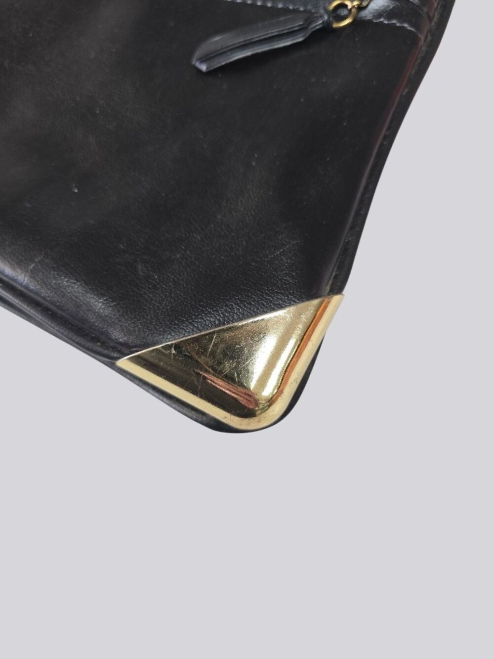 Vintage Black Leather Shoulder Bag Gold Accents & Dual Straps - Picture 13 of 15